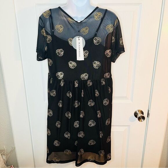 Black Friday Totally Buggin' Babydoll Dress Mesh Black Metallic Bug Print XS NWT - Picture 8 of 11